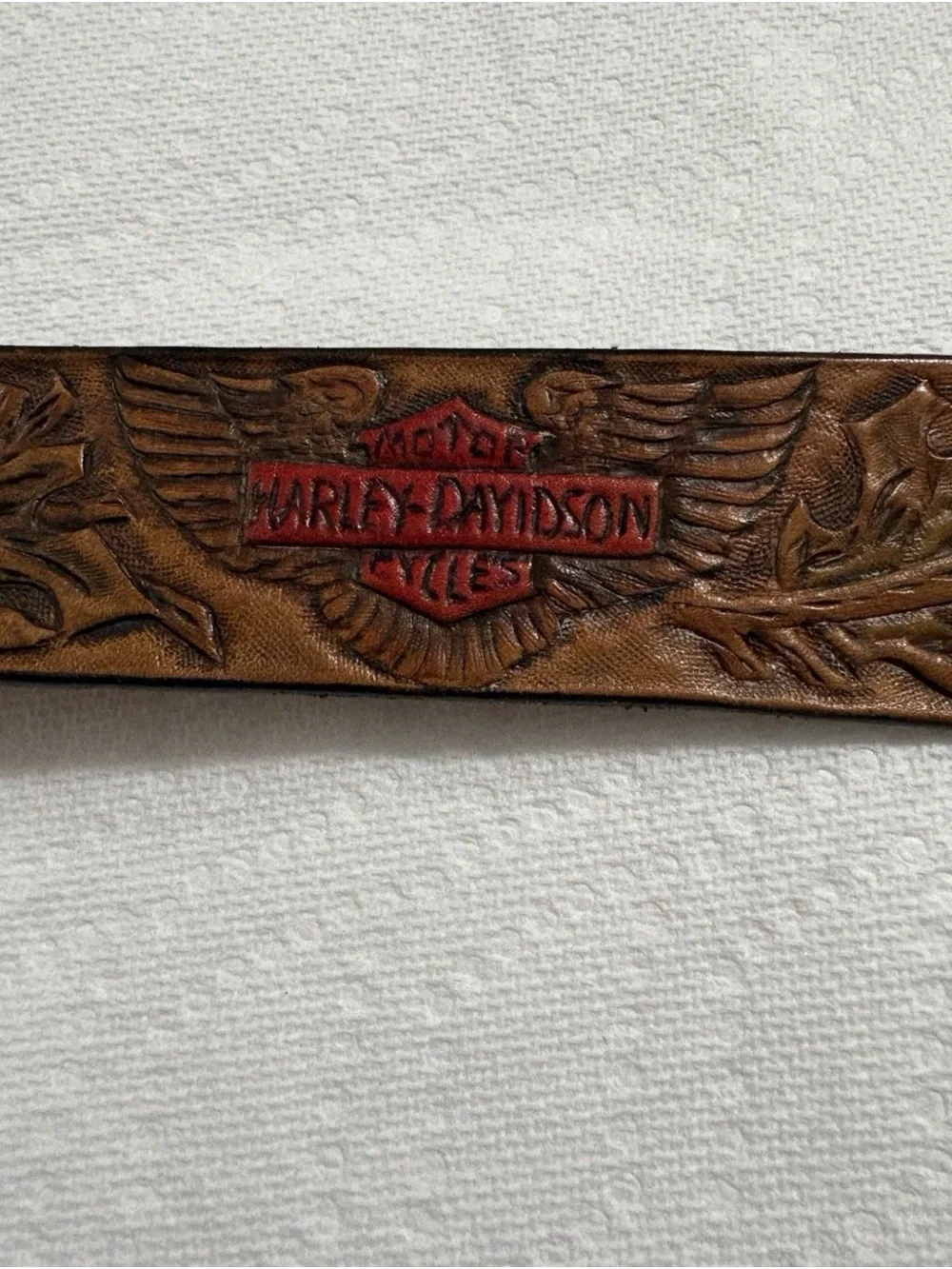 80’s Harley-Davidson Brown Leather Belt with Antique Brass Buckle